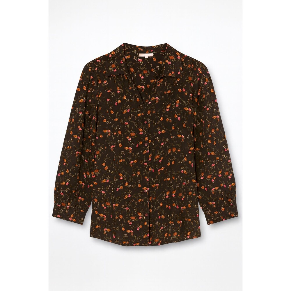 👚 Pleione Women’s Small Blouse – Black Floral Print – 3/4 Sleeve – Button Front